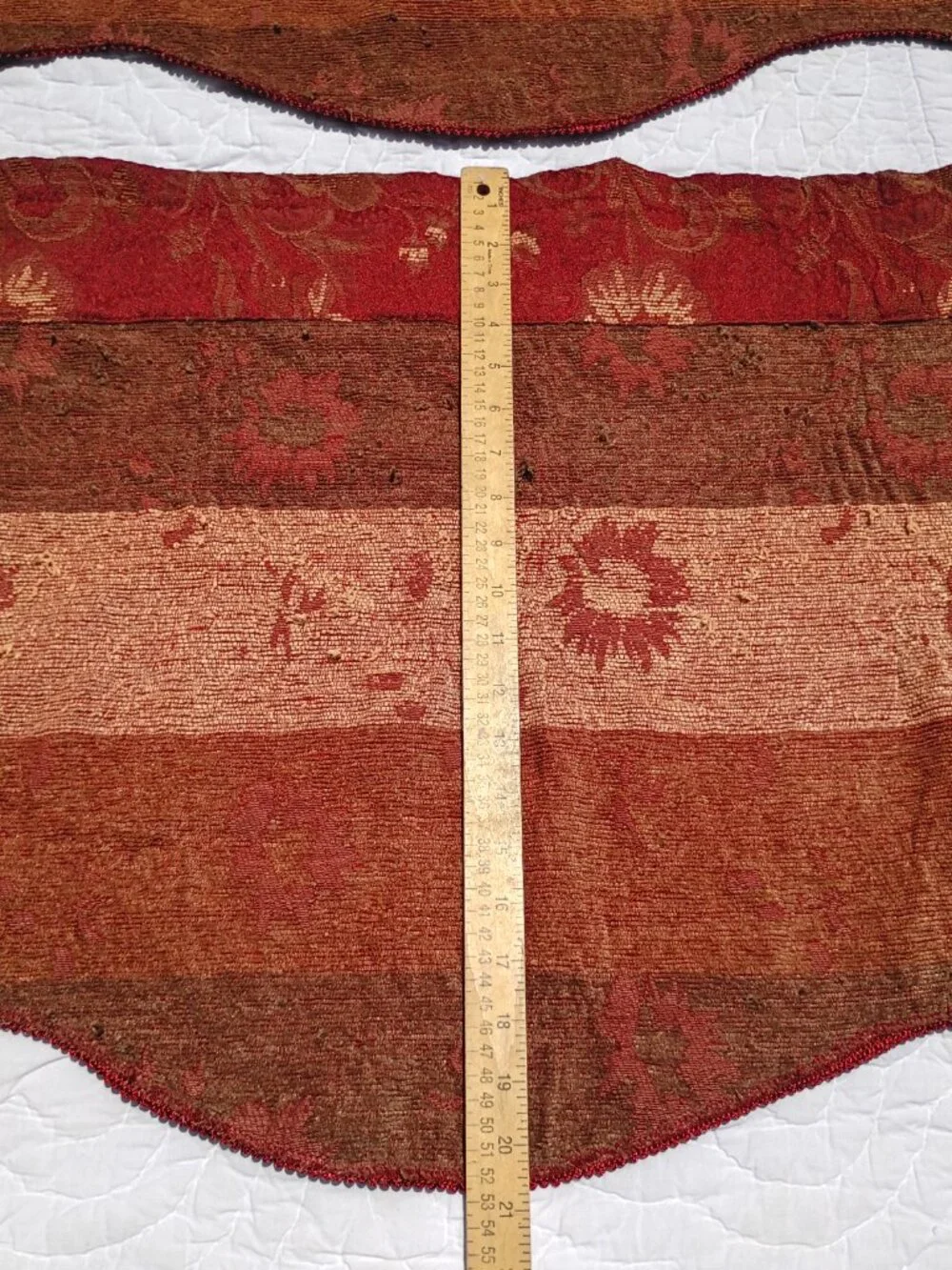 Vintage Pair of Heavy Tapestry Valances Dark Red and Gold Floral Scalloped 52